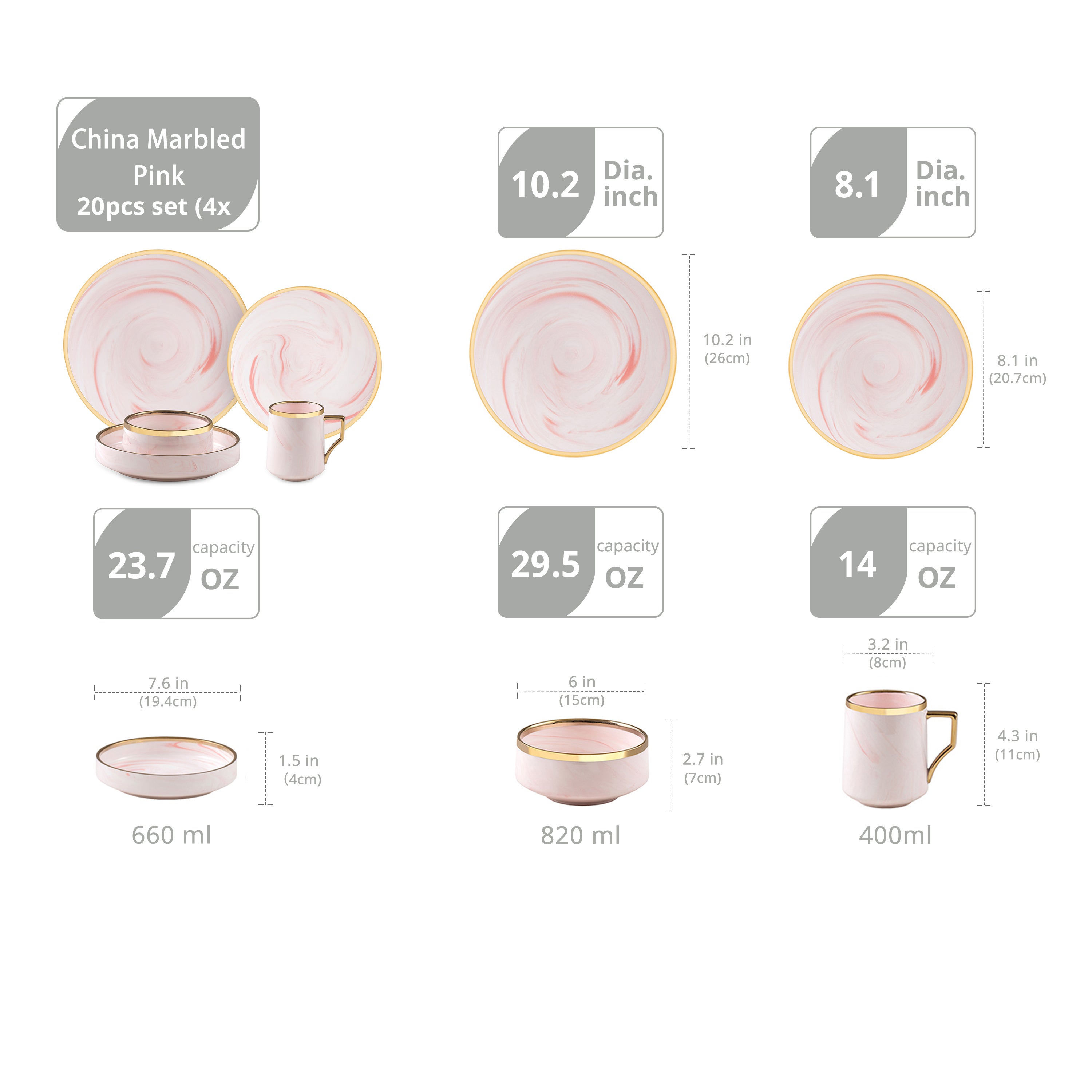 Artisan Marbled Fine China Dinnerware Set