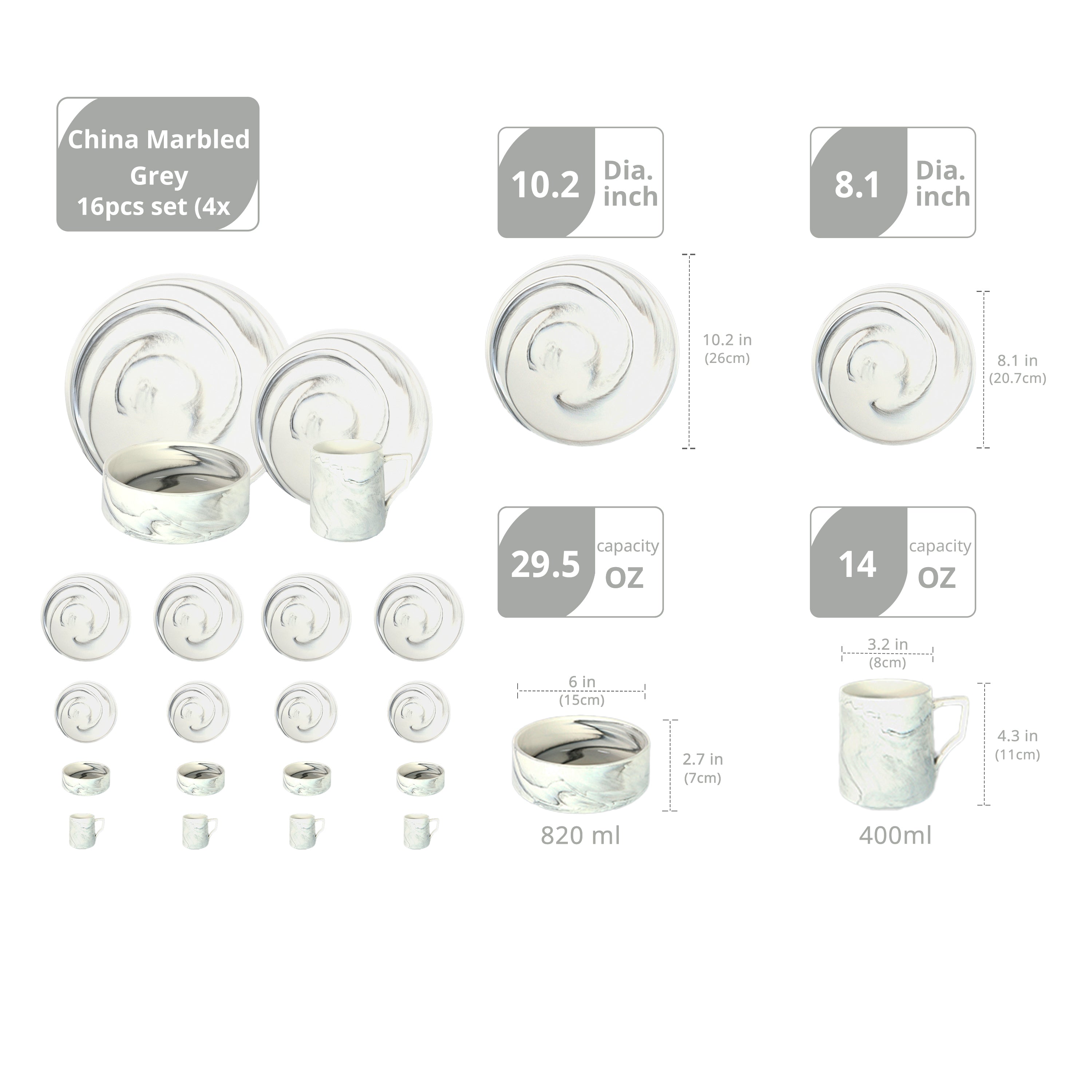 Artisan Marbled Fine China Dinnerware Set