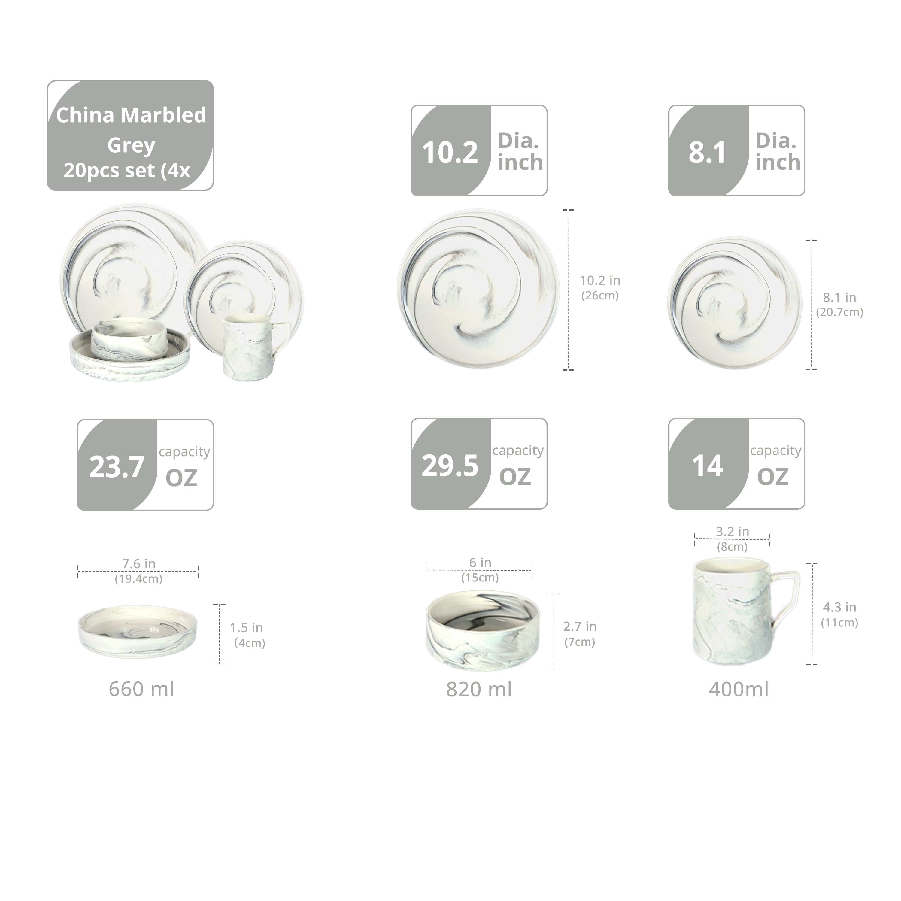 Artisan Marbled Fine China Dinnerware Set