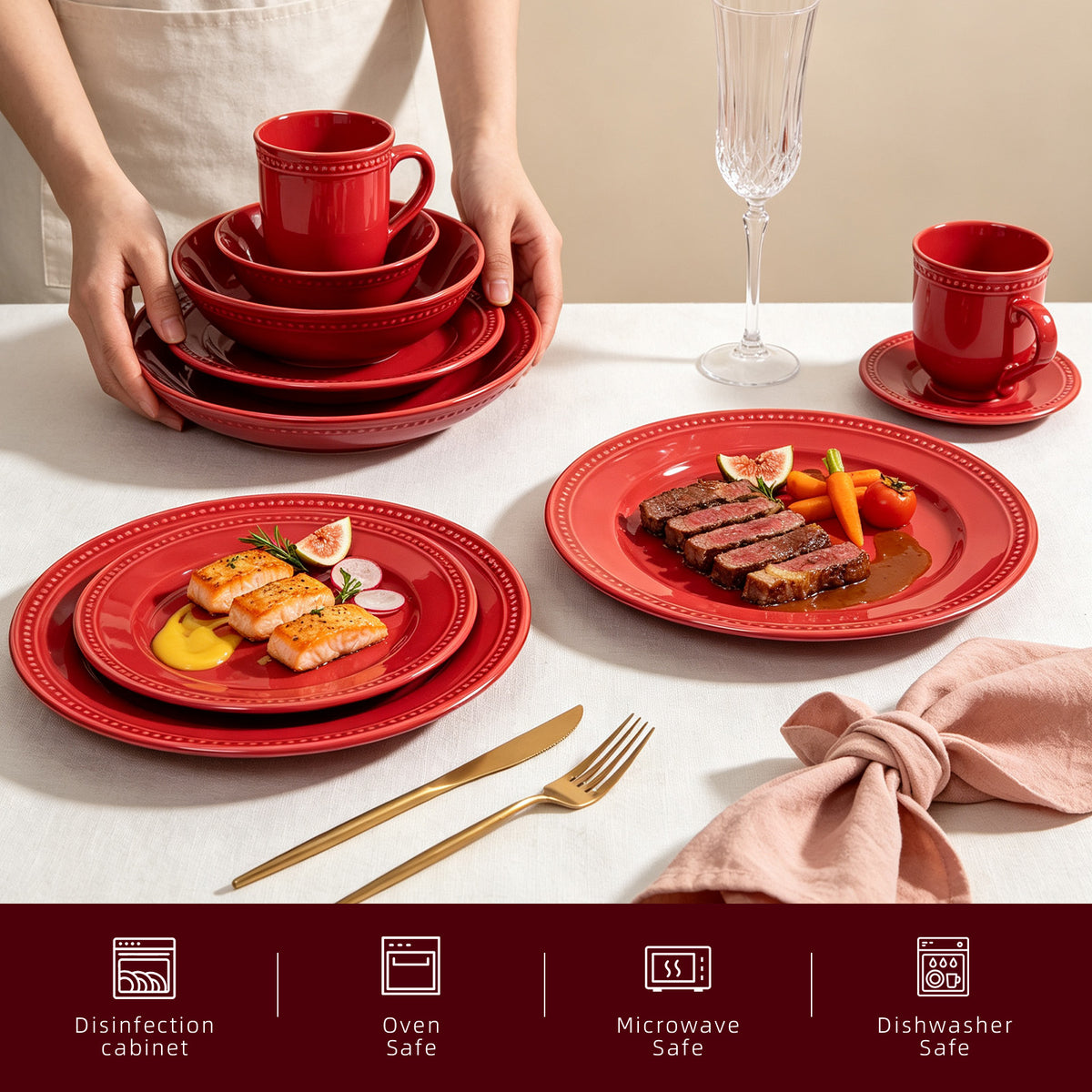 Embossed Pearl Dots Stoneware Dinnerware Set