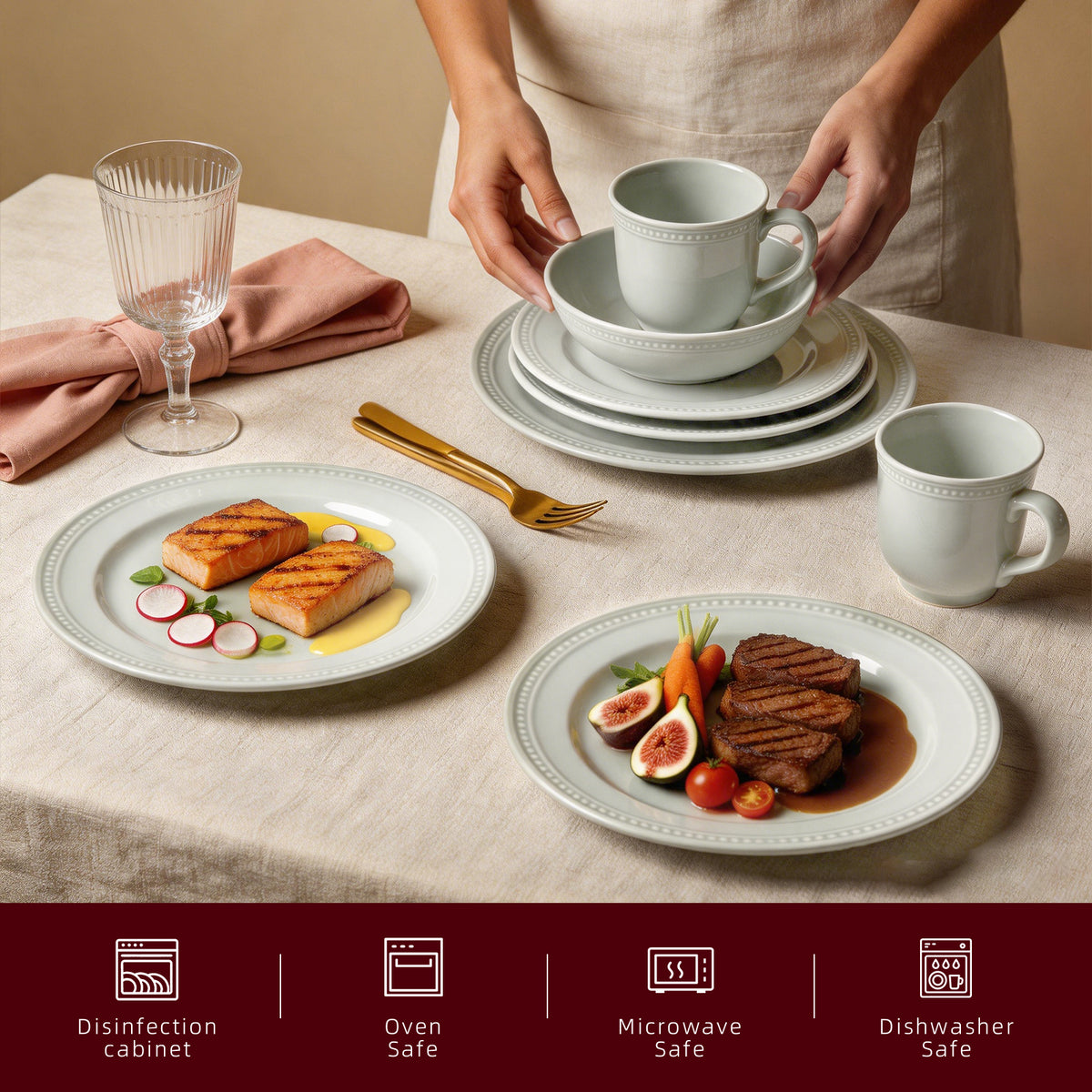 Embossed Pearl Dots Stoneware Dinnerware Set