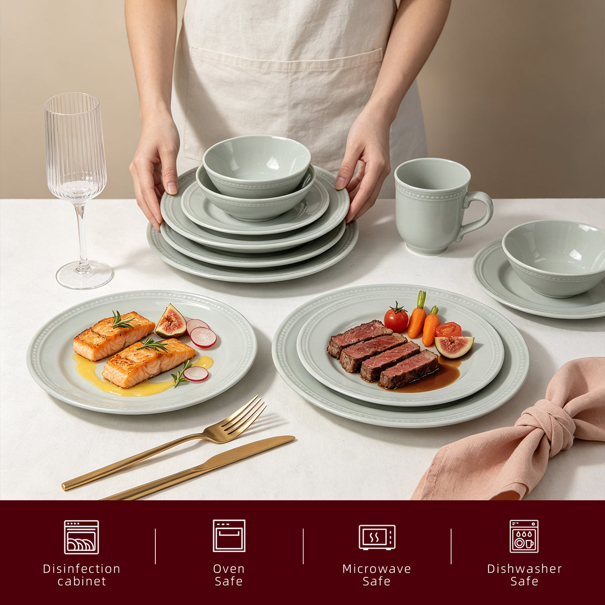 Embossed Pearl Dots Stoneware Dinnerware Set