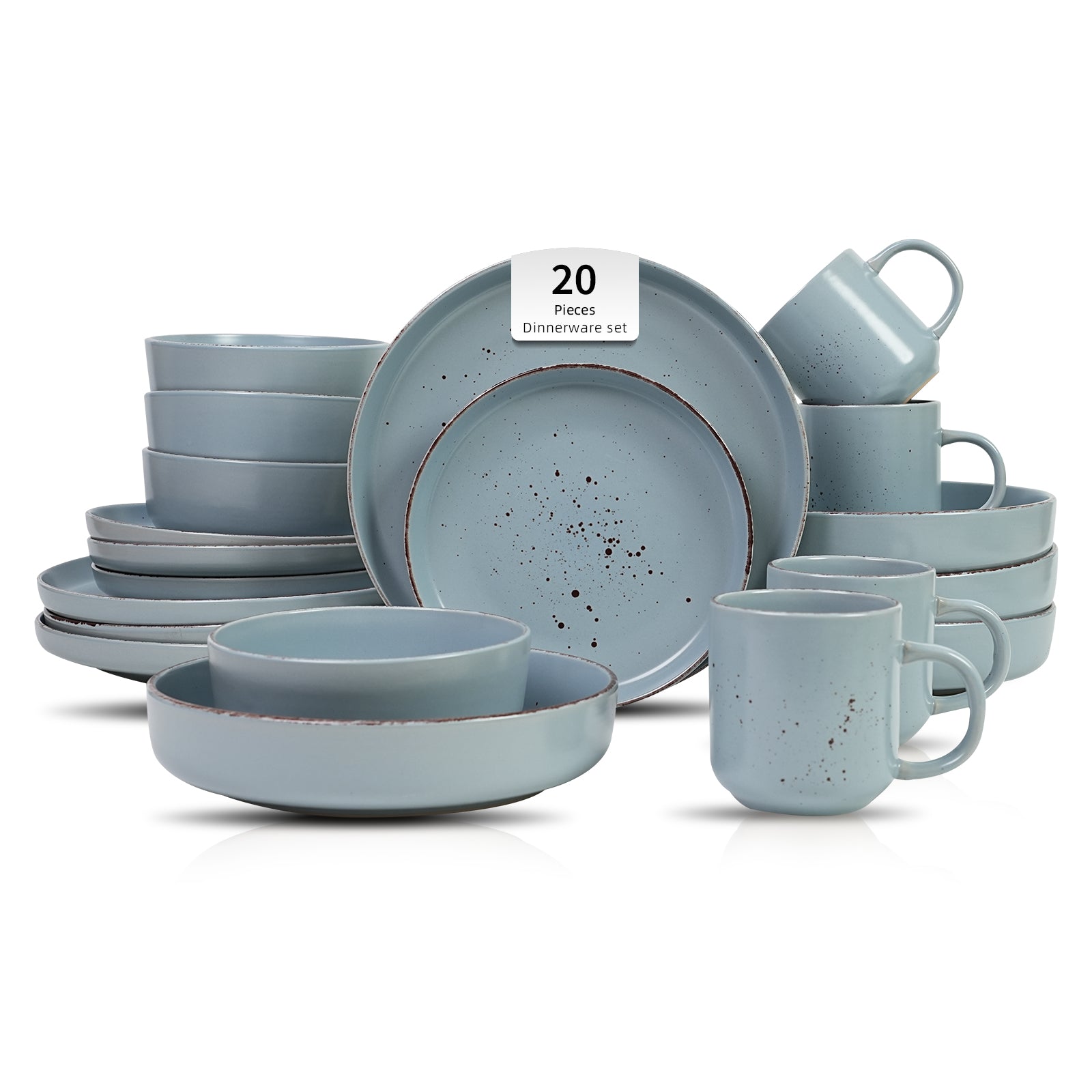 Nordic Rising-Rim Speckled Stoneware Dinnerware Set