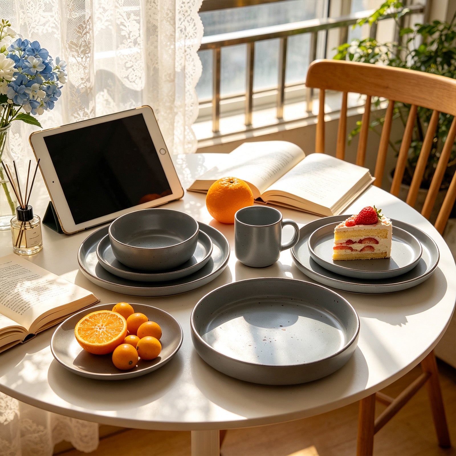 Nordic Rising-Rim Speckled Stoneware Dinnerware Set