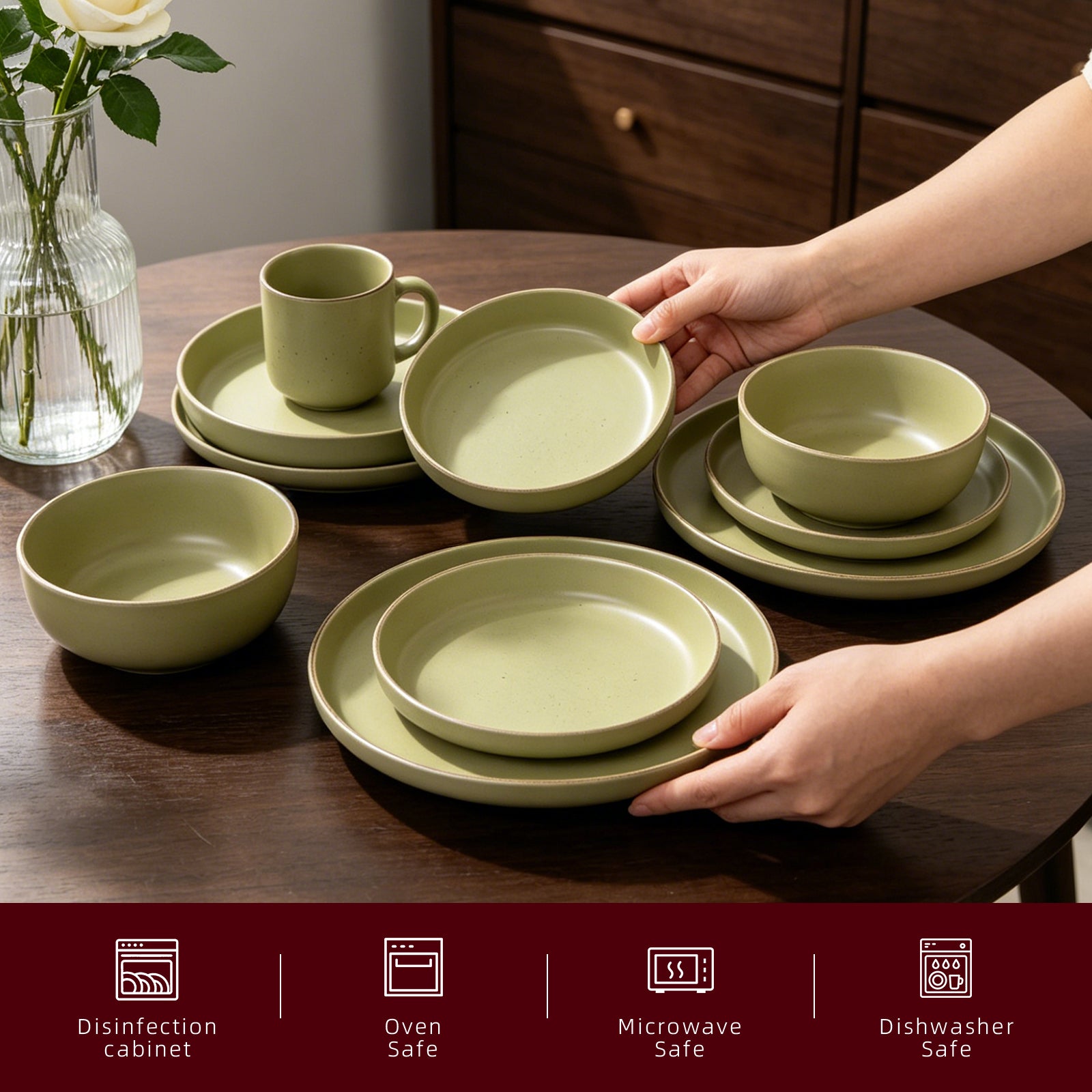 Nordic Rising-Rim Speckled Stoneware Dinnerware Set