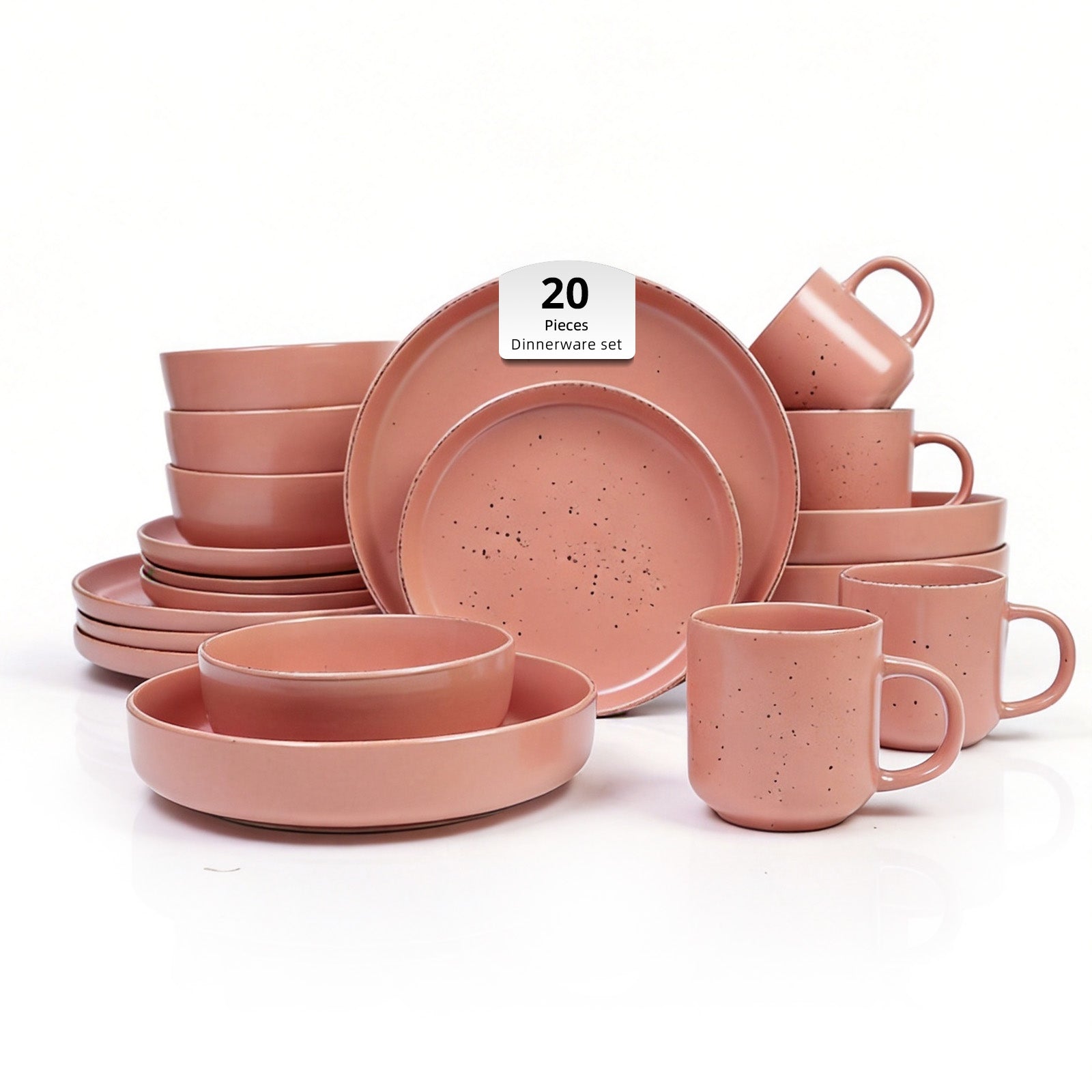 Nordic Rising-Rim Speckled Stoneware Dinnerware Set