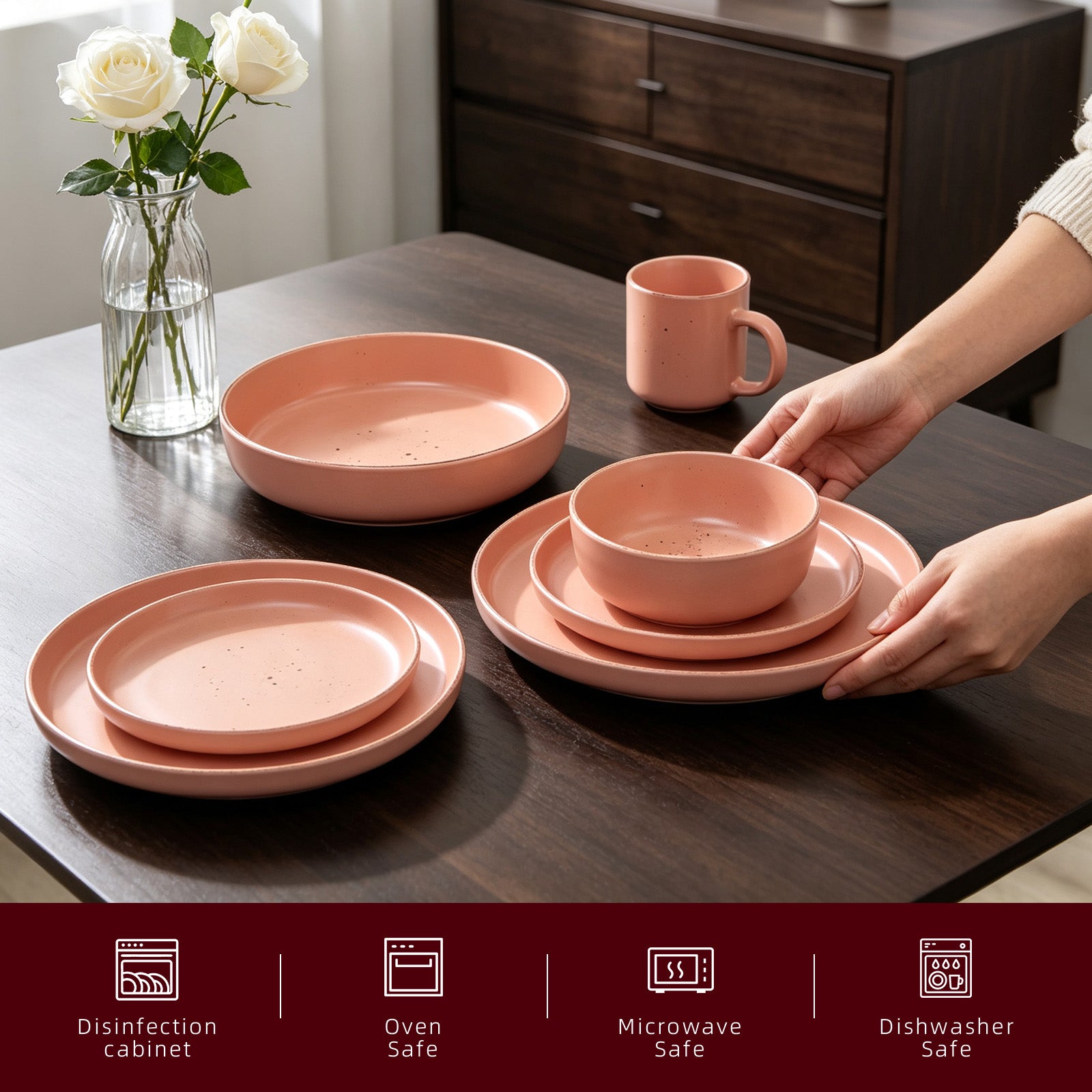 Nordic Rising-Rim Speckled Stoneware Dinnerware Set