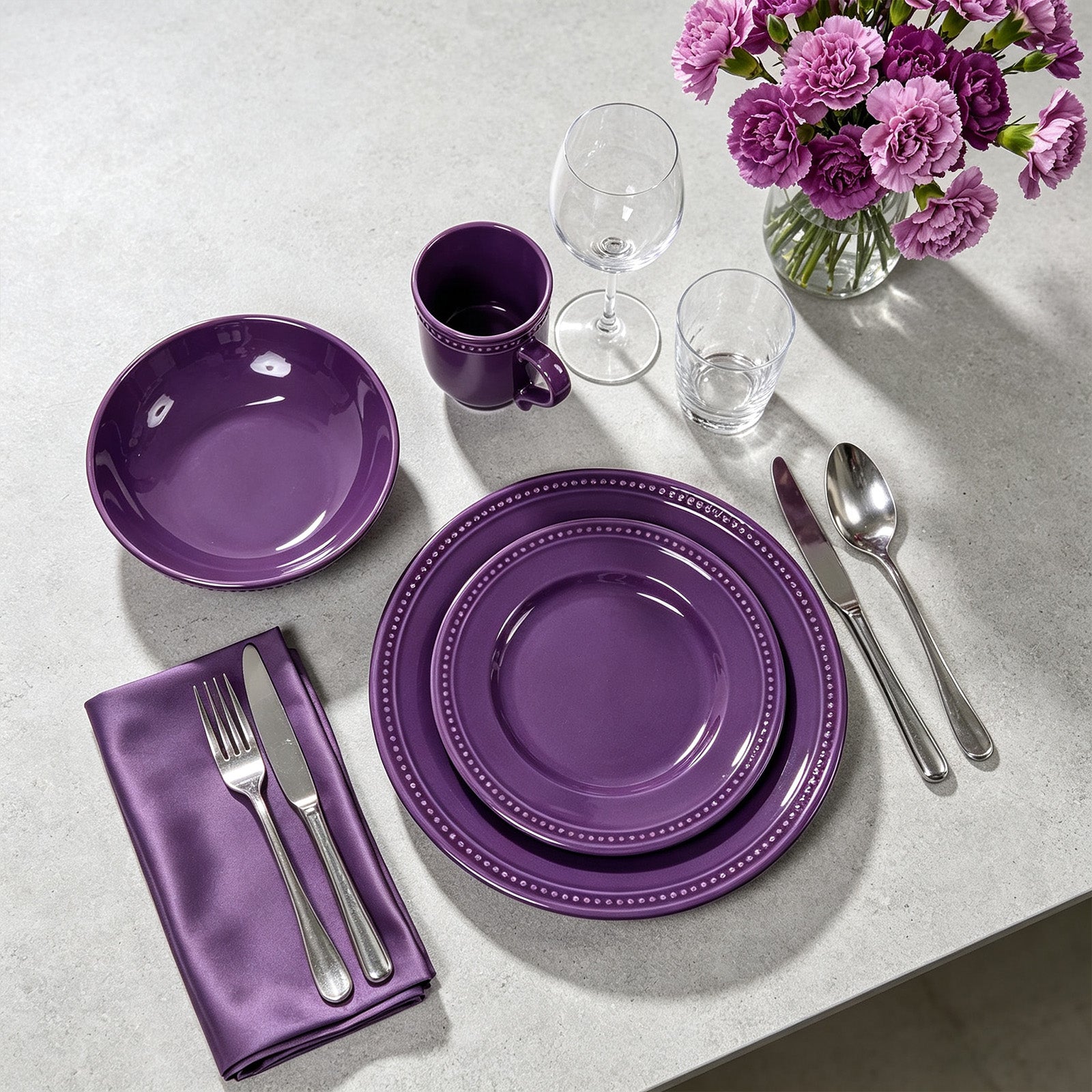 Embossed Pearl Dots Stoneware Dinnerware Set