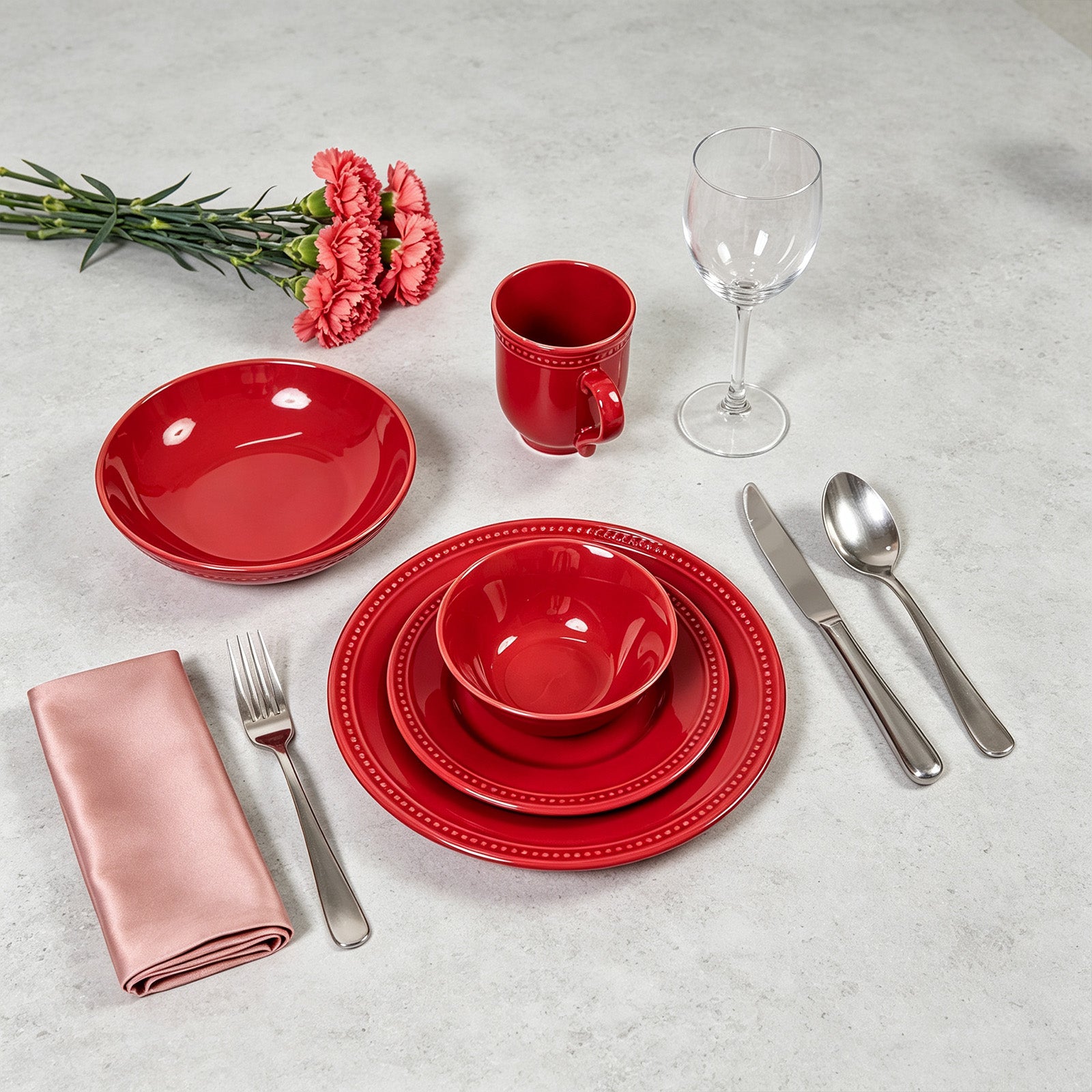 Embossed Pearl Dots Stoneware Dinnerware Set