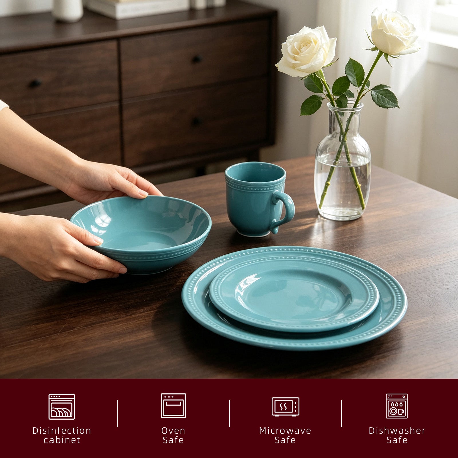 Embossed Pearl Dots Stoneware Dinnerware Set