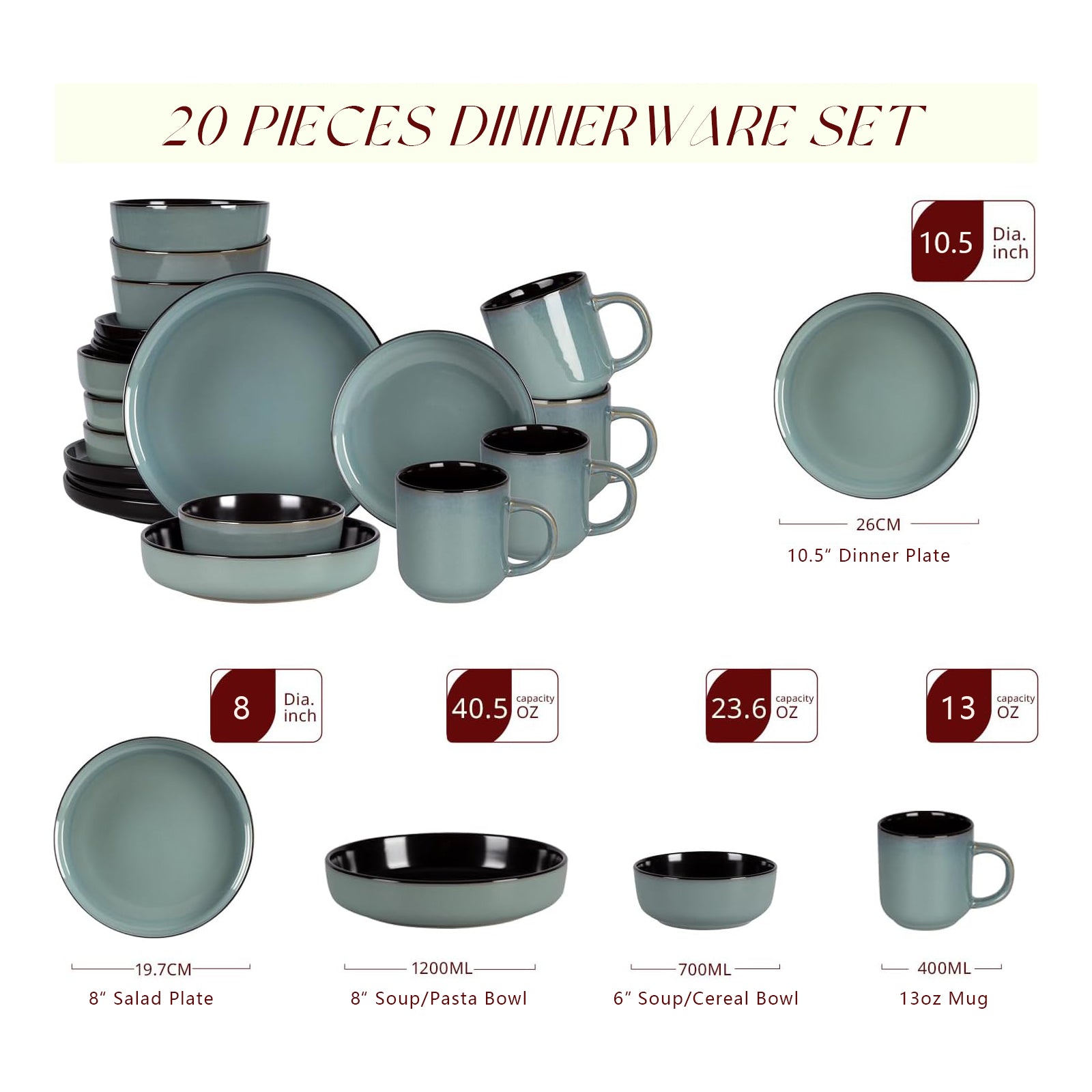 Euro-Nordic Stoneware Dinnerware Set, Reactive Glaze
