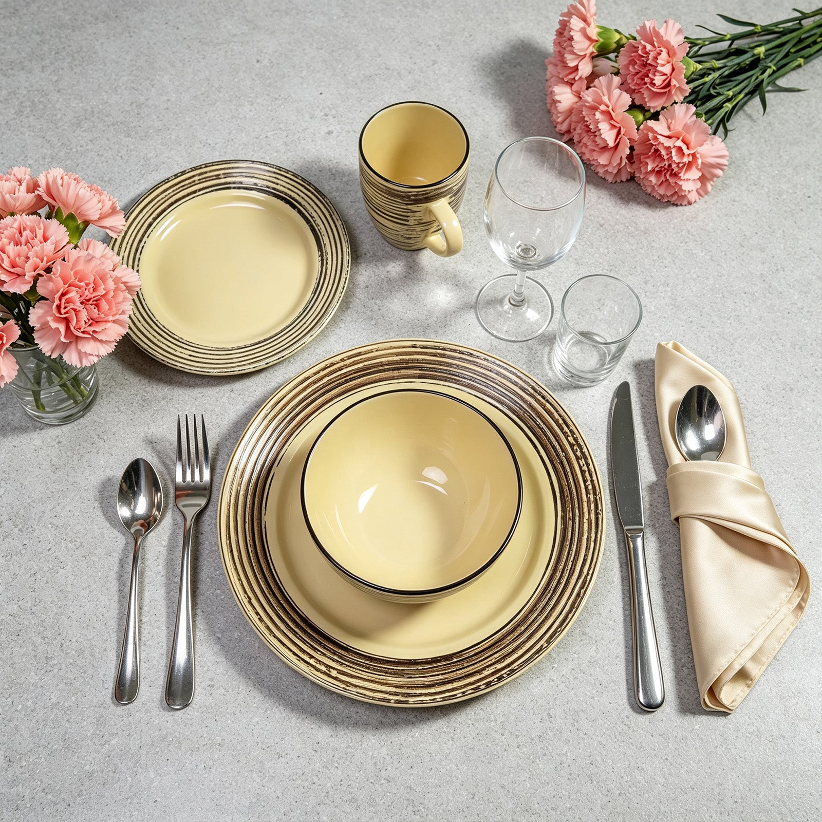 Stoneware Handcrafted Tree Bark Effected Glaze Dinnerware Set