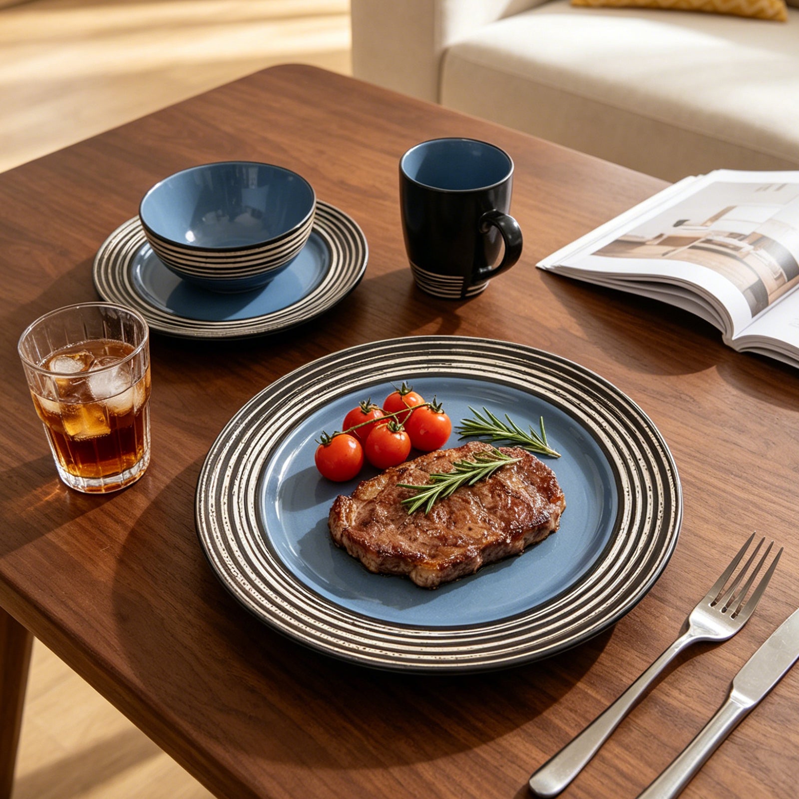 Stoneware Handcrafted Tree Bark Effected Glaze Dinnerware Set