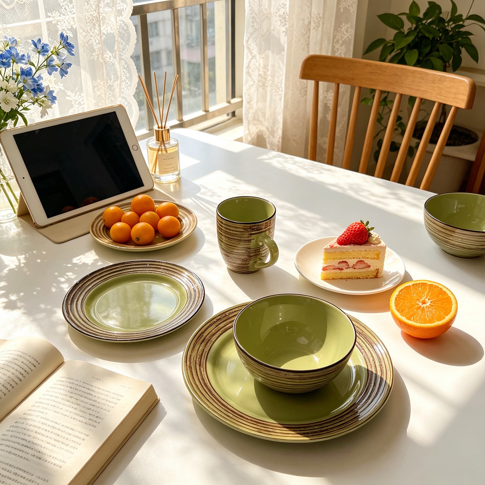 Stoneware Handcrafted Tree Bark Effected Glaze Dinnerware Set