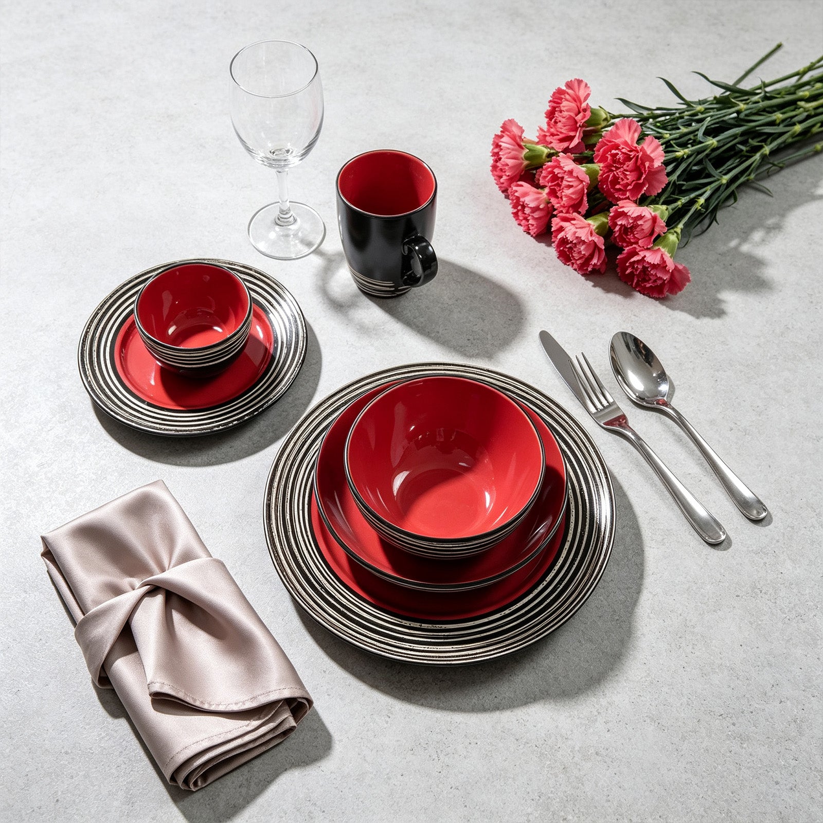 Stoneware Handcrafted Tree Bark Effected Glaze Dinnerware Set
