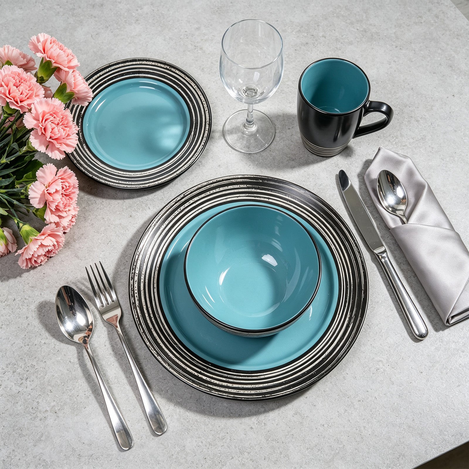 Stoneware Handcrafted Tree Bark Effected Glaze Dinnerware Set