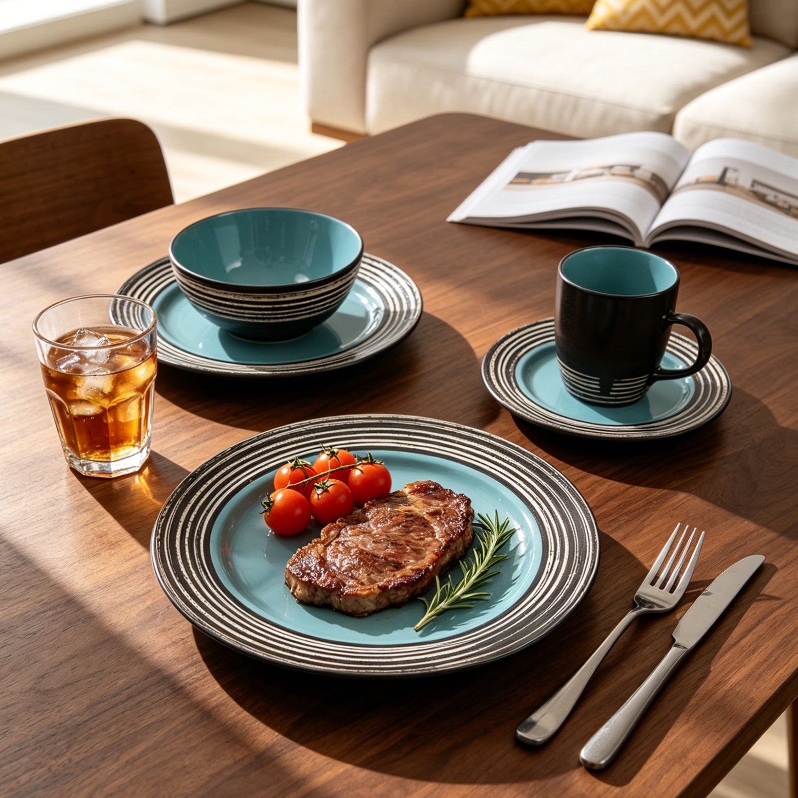 Stoneware Handcrafted Tree Bark Effected Glaze Dinnerware Set