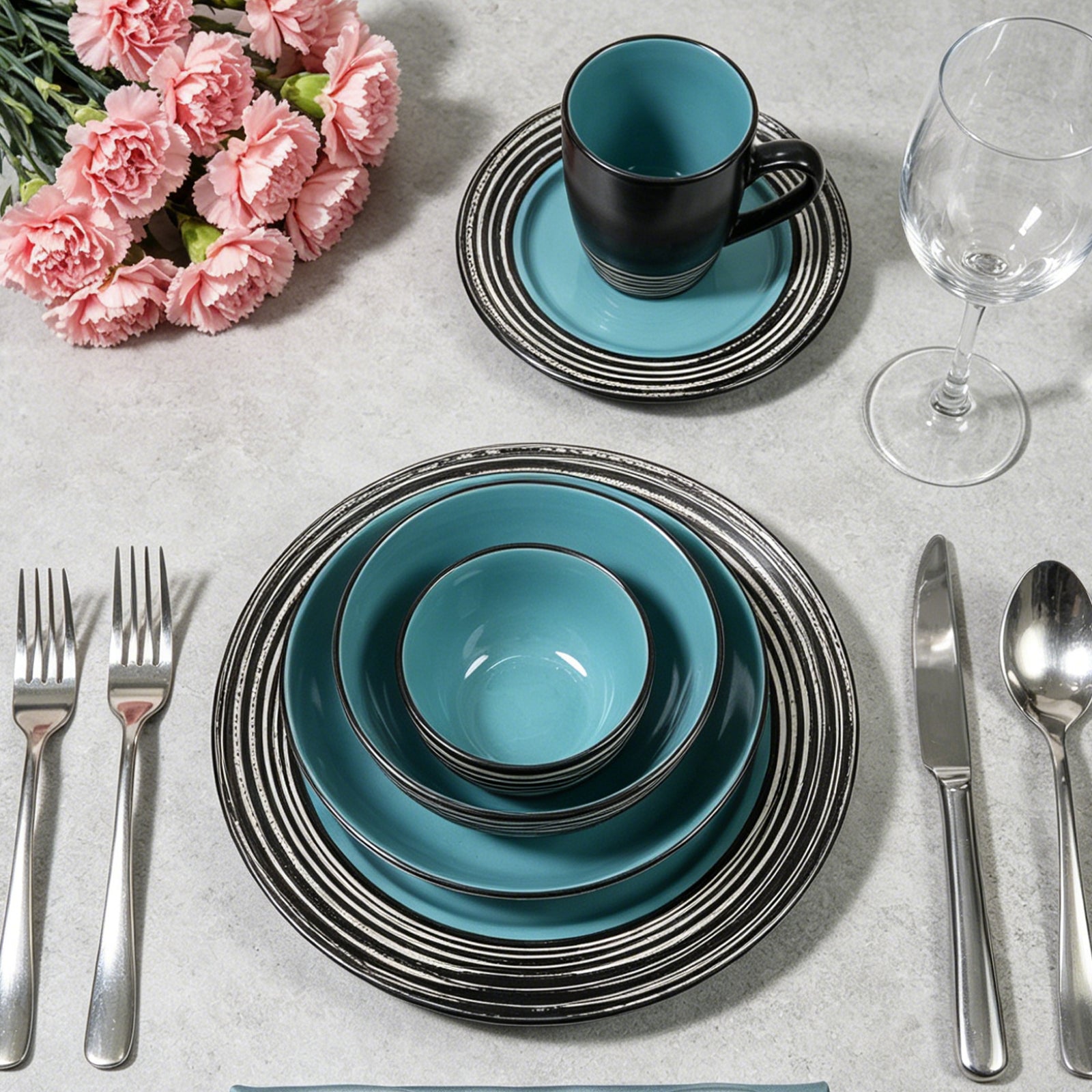 Stoneware Handcrafted Tree Bark Effected Glaze Dinnerware Set