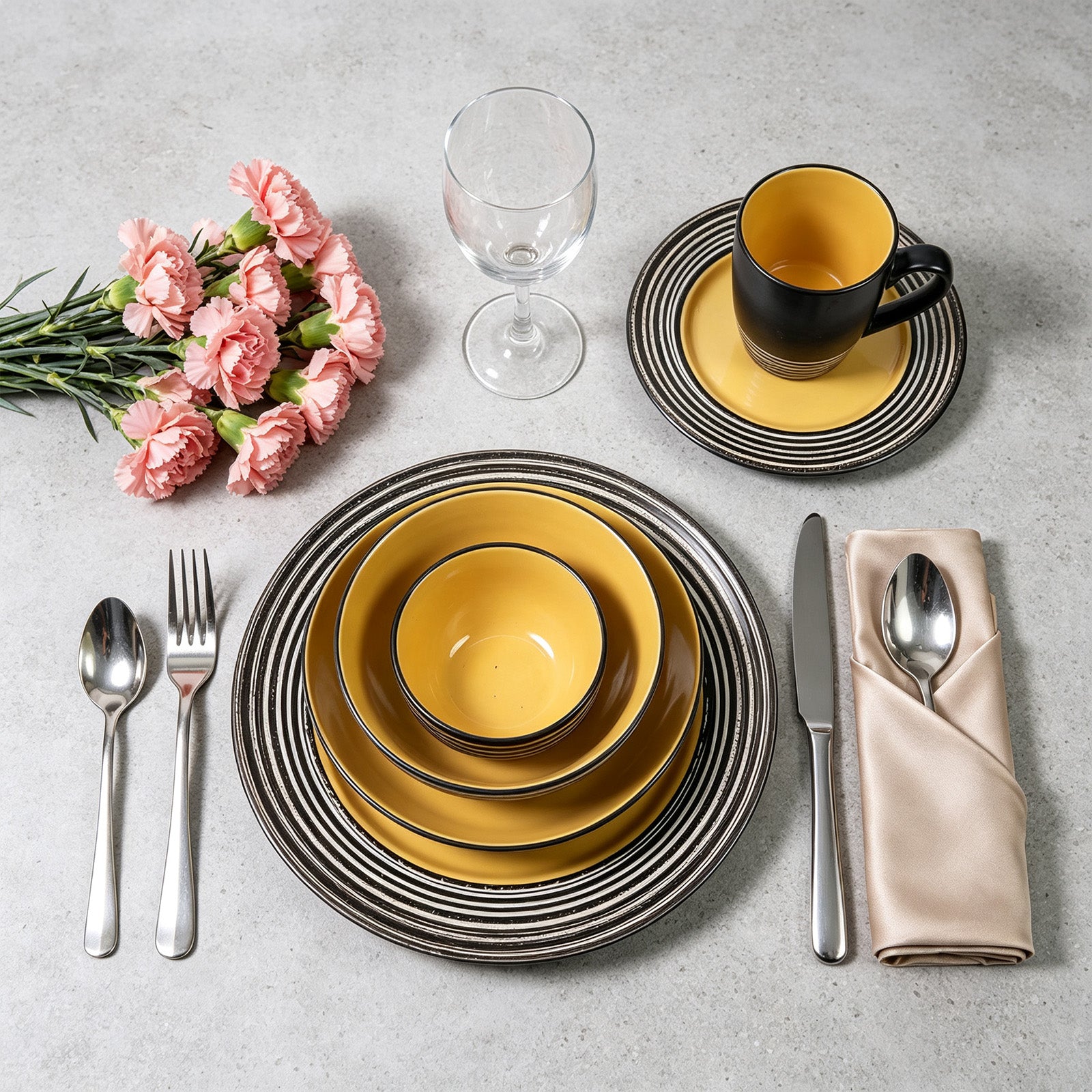 Stoneware Handcrafted Tree Bark Effected Glaze Dinnerware Set