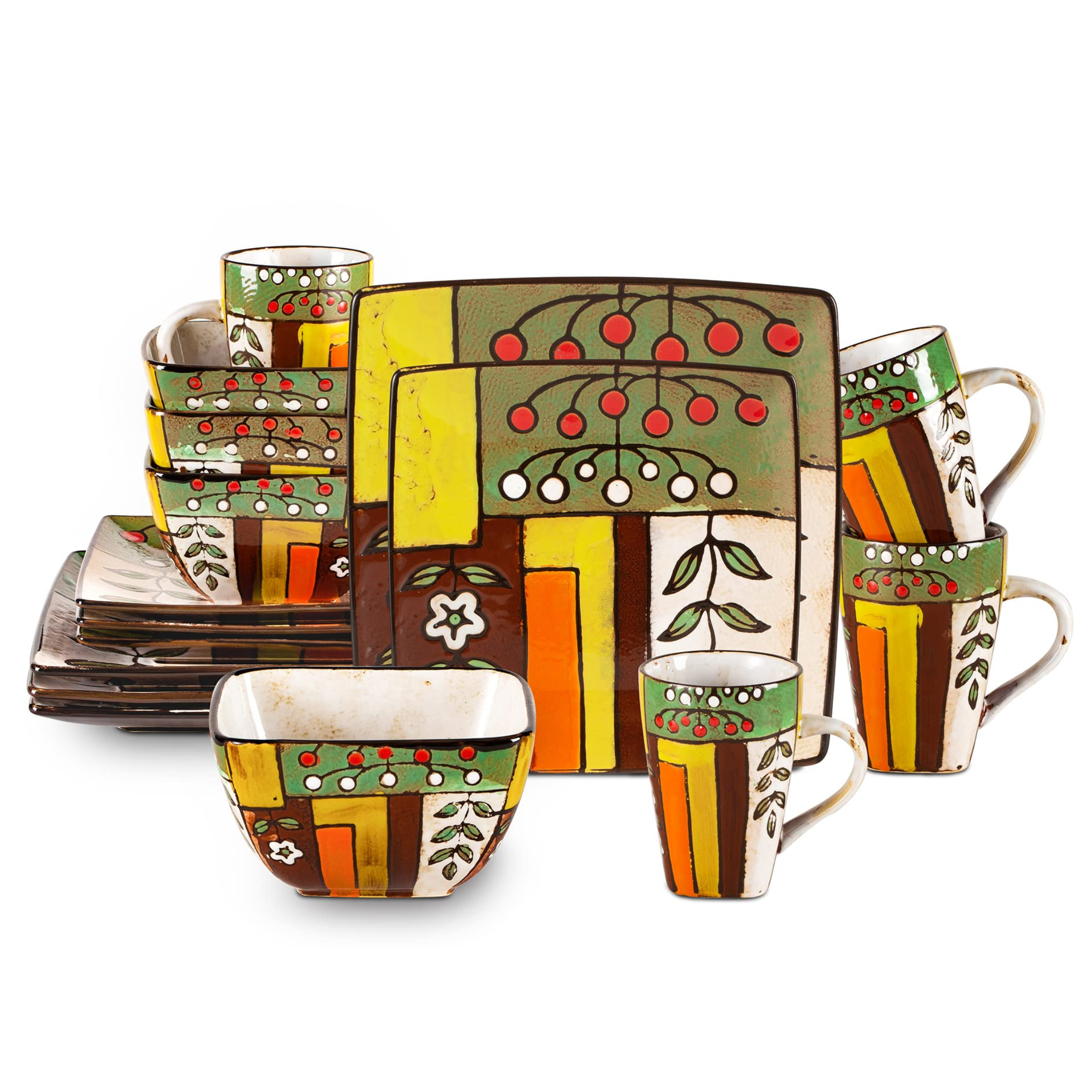 Artisan Hand Painted Reactive-Glaze Stoneware Dinnerware Set
