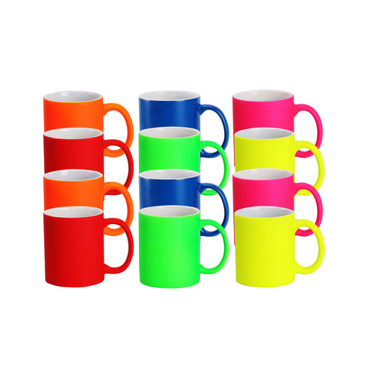 Stoneware 11oz Sublimation Mug, 6 Assorted Fluoresces Colors
