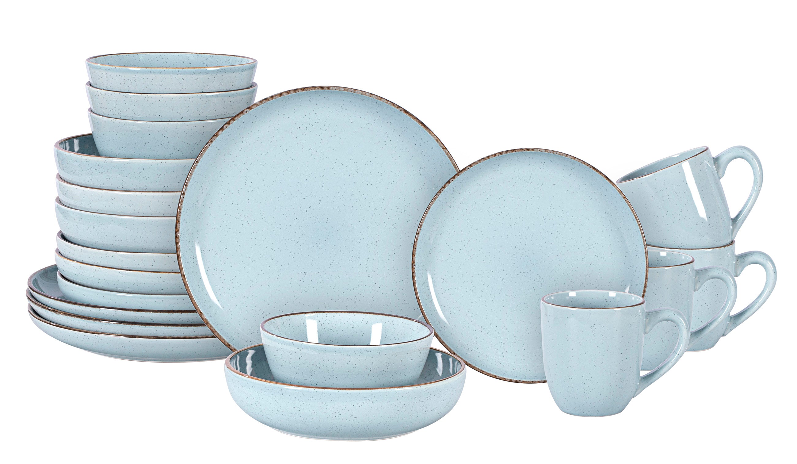 Stoneware Euro-Nordic Shape, Reactive Banded and Speckled Effect 20pc Dinnerware Set