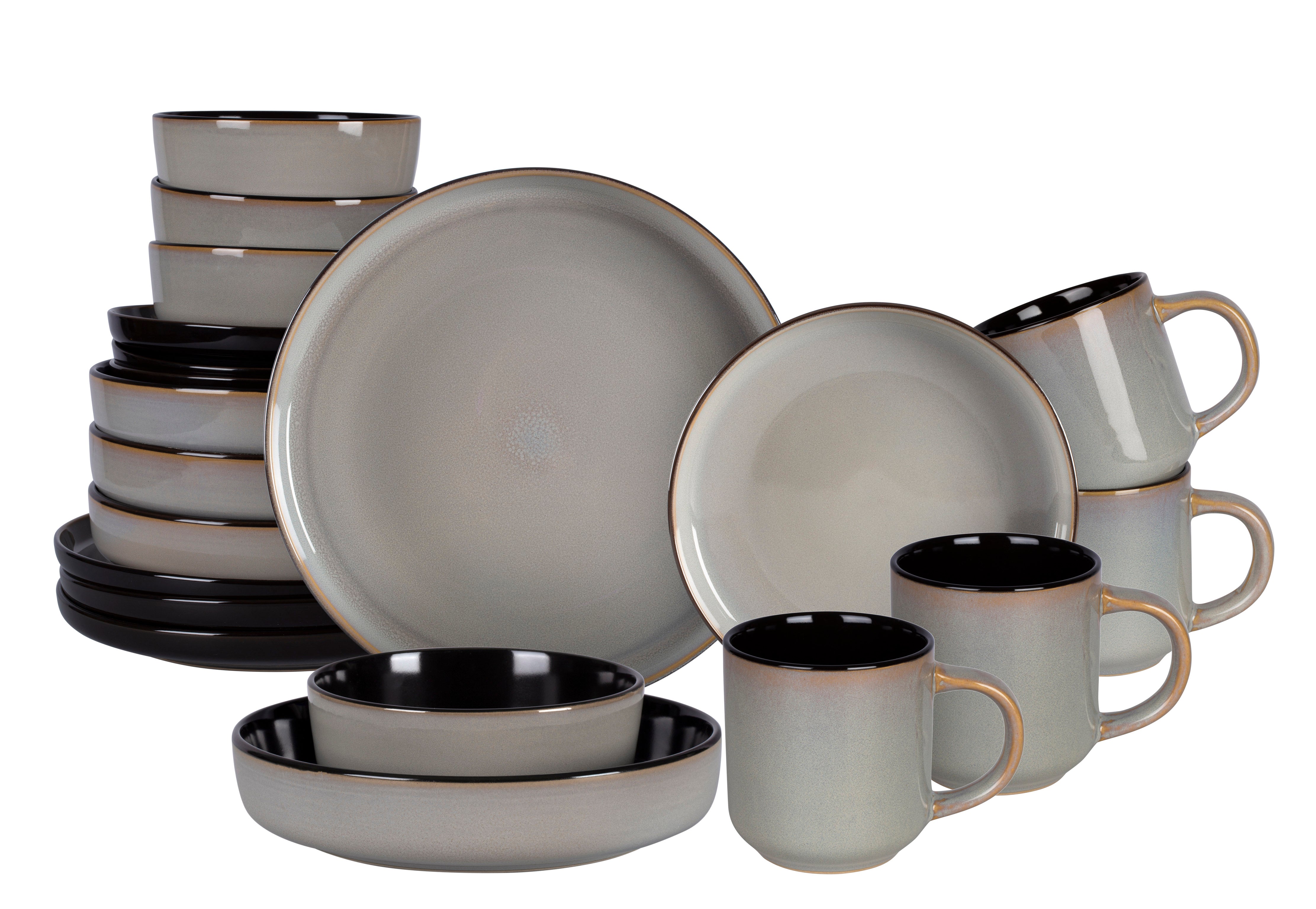 Stoneware Euro-Nordic Style 20pc Dinnerware Set, Reactive Glaze