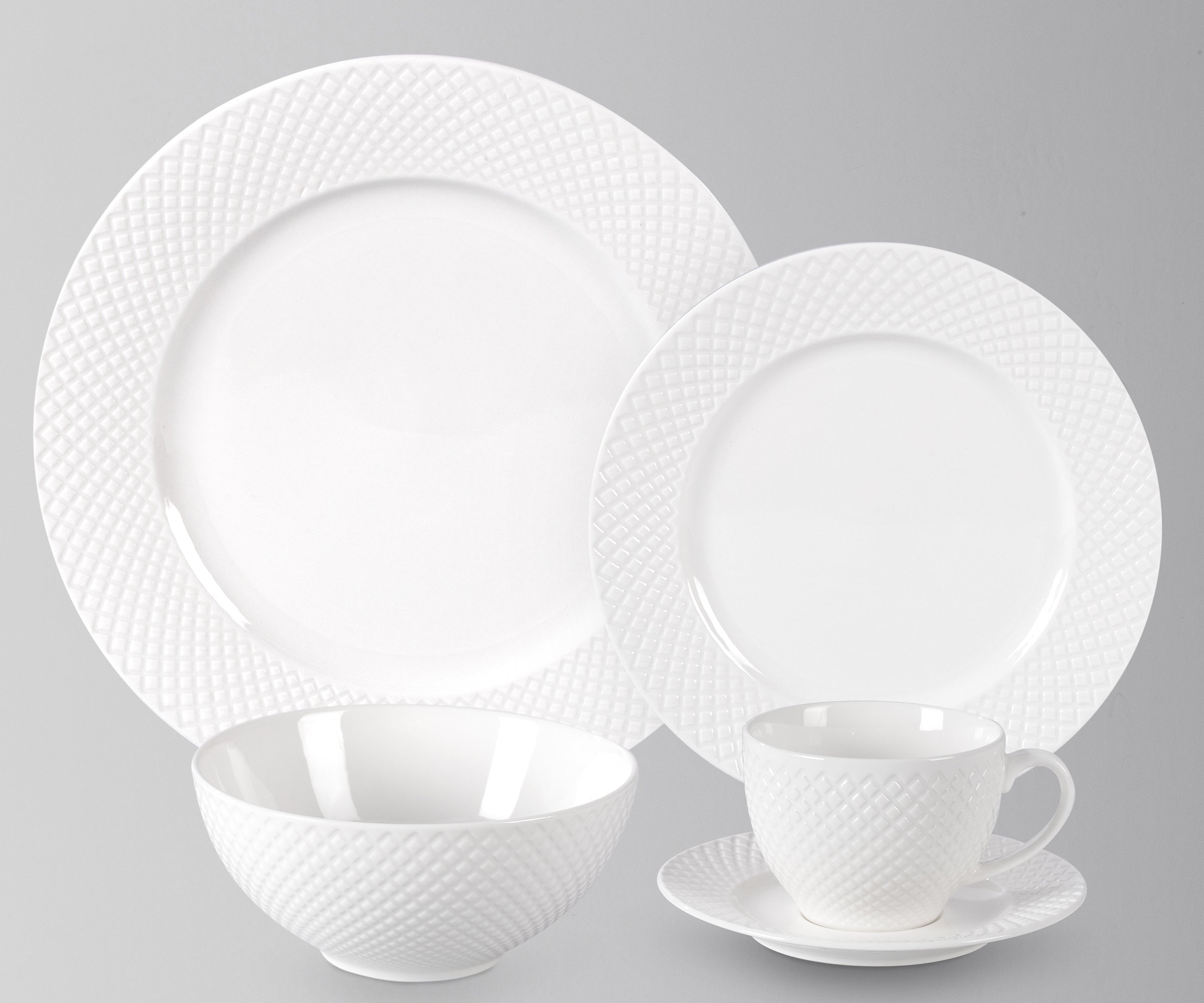 Bone China Embossed Diamond Dinnerware Set