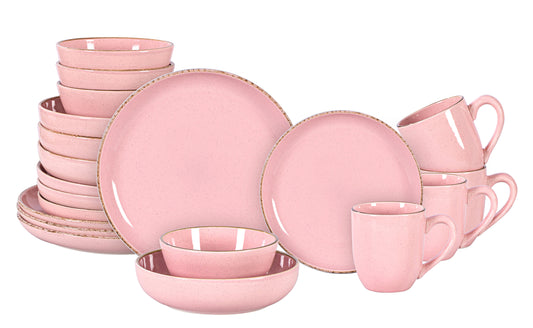 Stoneware Euro-Nordic Shape, Reactive Banded and Speckled Effect 20pc Dinnerware Set