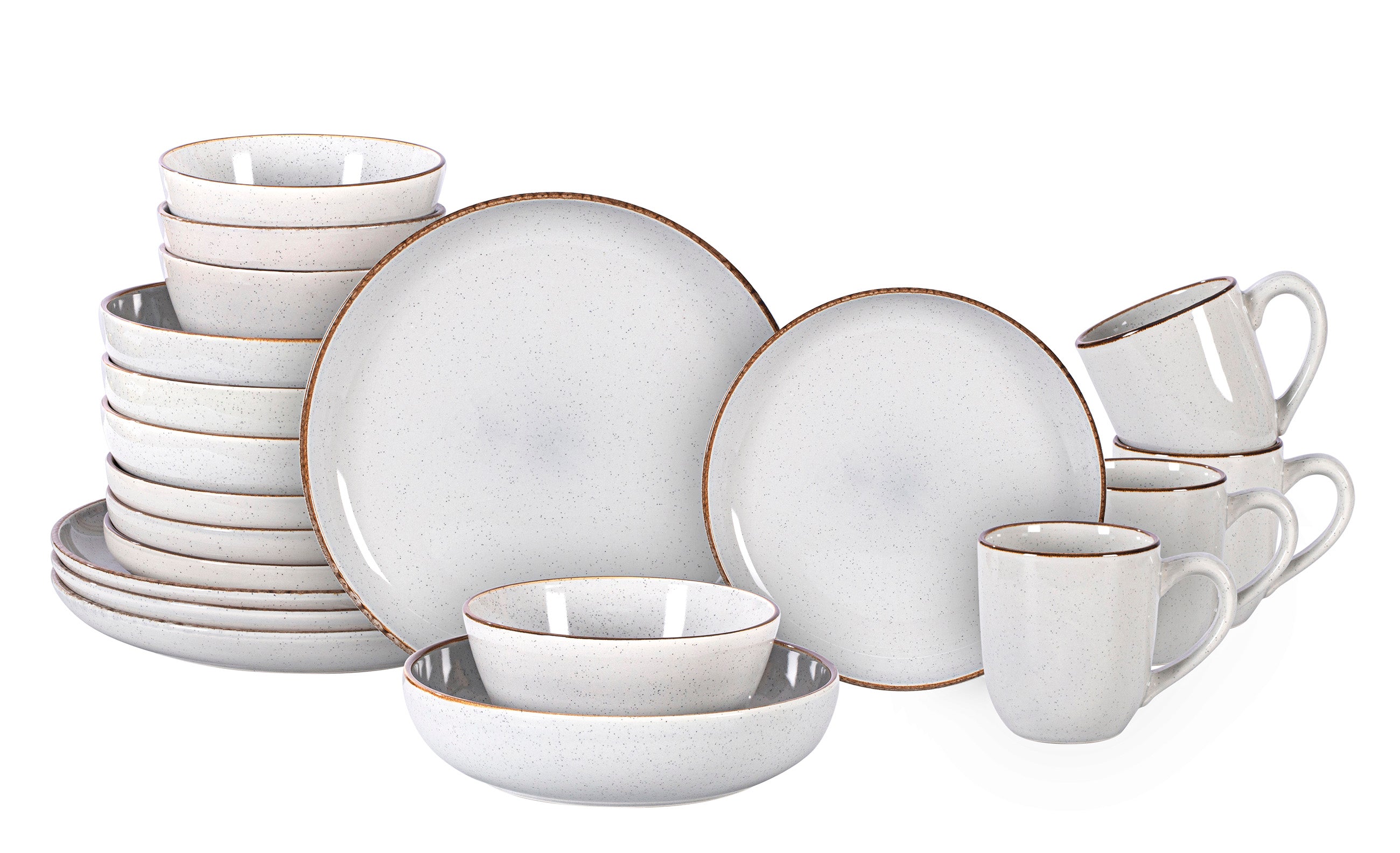 Stoneware Euro-Nordic Shape, Reactive Banded and Speckled Effect 20pc Dinnerware Set