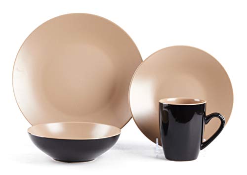 Colors Life 16 Dinnerware Set，Outside Shinny Black + Inside Matte Finished Color