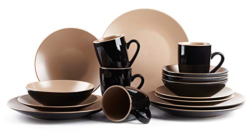 Colors Life 16 Dinnerware Set，Outside Shinny Black + Inside Matte Finished Color