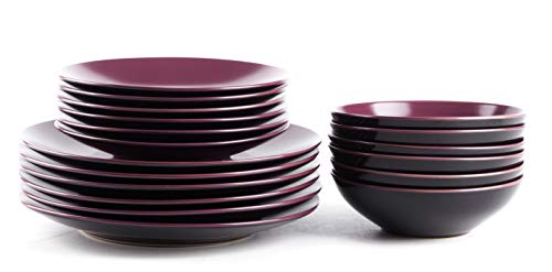 Colors Life 16 Dinnerware Set，Outside Shinny Black + Inside Matte Finished Color