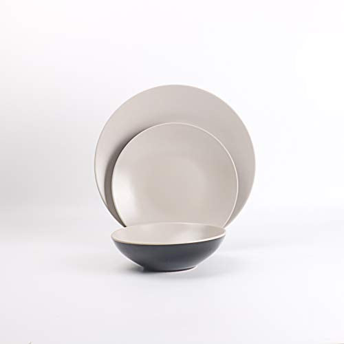 Colors Life 16 Dinnerware Set，Outside Shinny Black + Inside Matte Finished Color