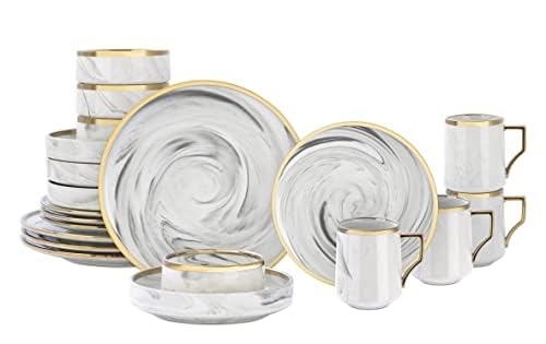 Fine China Artisan Marbled 20pc Dinner Set, varations with golden line