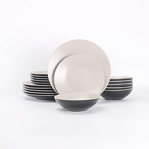 Colors Life 16 Dinnerware Set，Outside Shinny Black + Inside Matte Finished Color