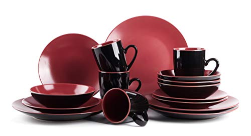 Colors Life 16 Dinnerware Set，Outside Shinny Black + Inside Matte Finished Color