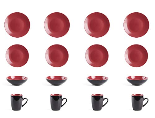 Colors Life 16 Dinnerware Set，Outside Shinny Black + Inside Matte Finished Color