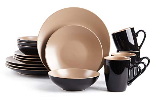 Colors Life 16 Dinnerware Set，Outside Shinny Black + Inside Matte Finished Color