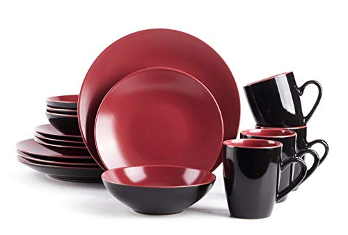 Colors Life 16 Dinnerware Set，Outside Shinny Black + Inside Matte Finished Color