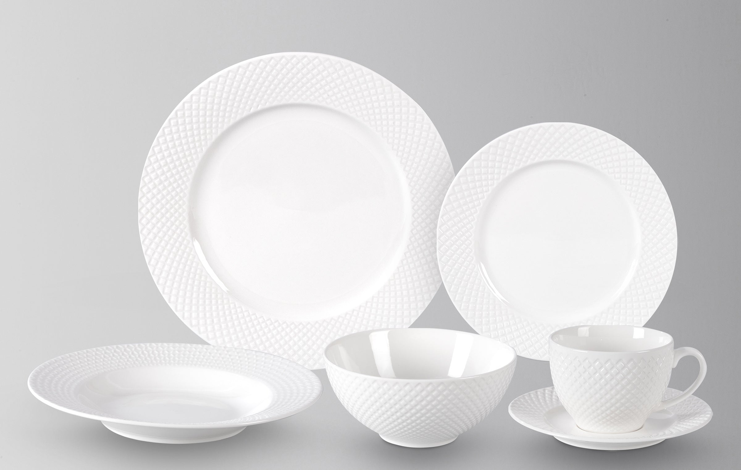 Bone China Embossed Diamond Dinnerware Set