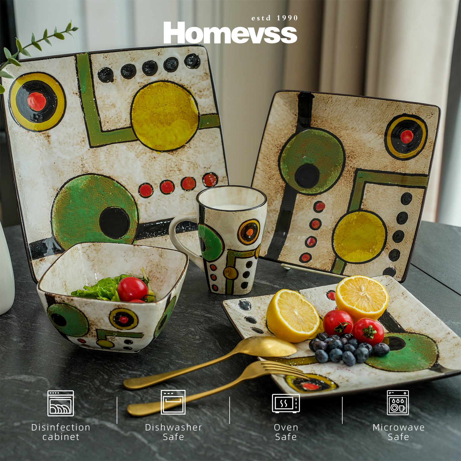 Artisan Hand Painted Reactive-Glaze Stoneware Dinnerware Set