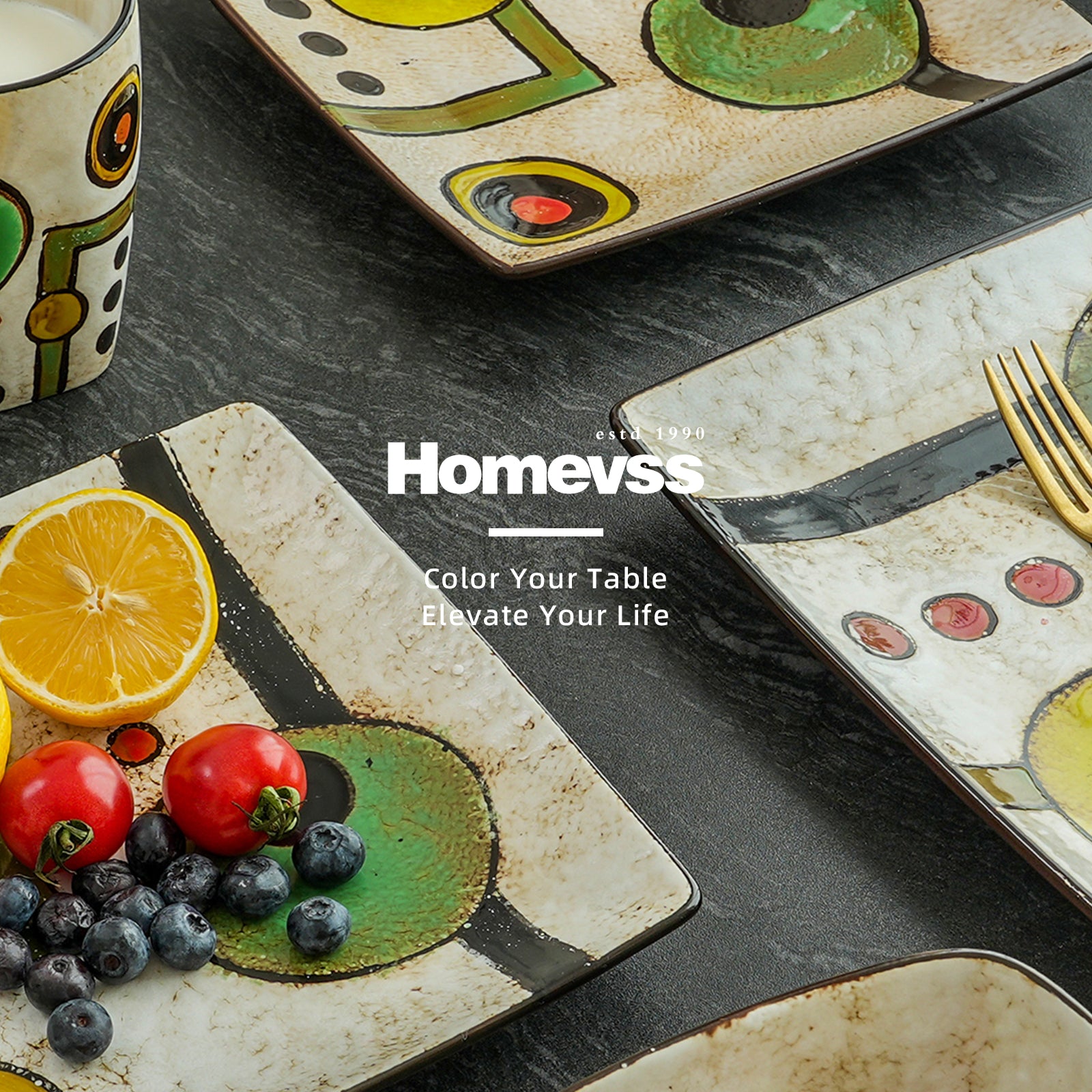 Artisan Hand Painted Reactive-Glaze Stoneware Dinnerware Set