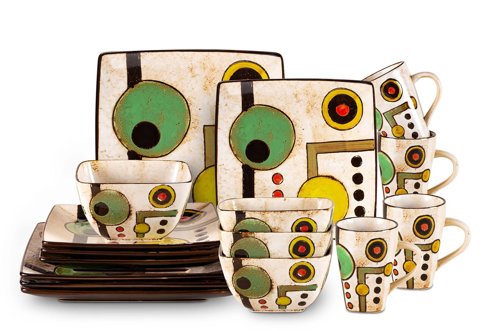 Artisan Hand Painted Reactive-Glaze Stoneware Dinnerware Set