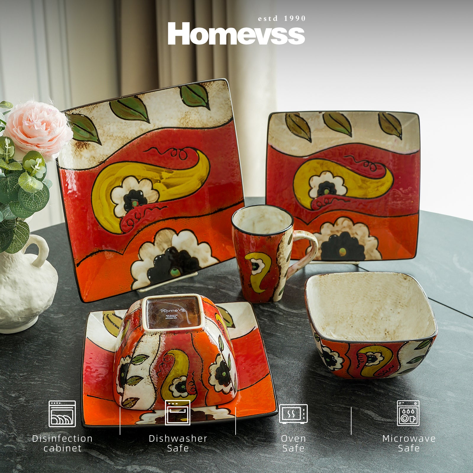 Artisan Hand Painted Reactive-Glaze Stoneware Dinnerware Set