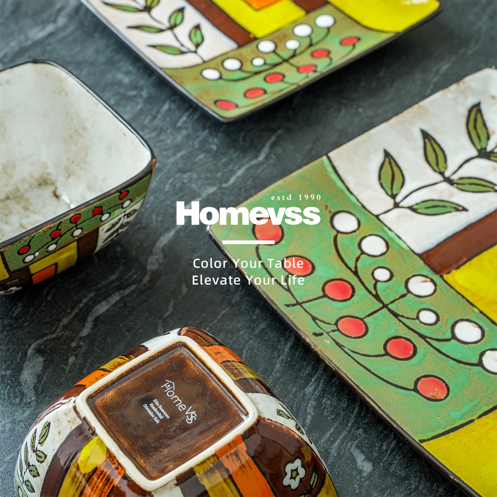Artisan Hand Painted Reactive-Glaze Stoneware Dinnerware Set