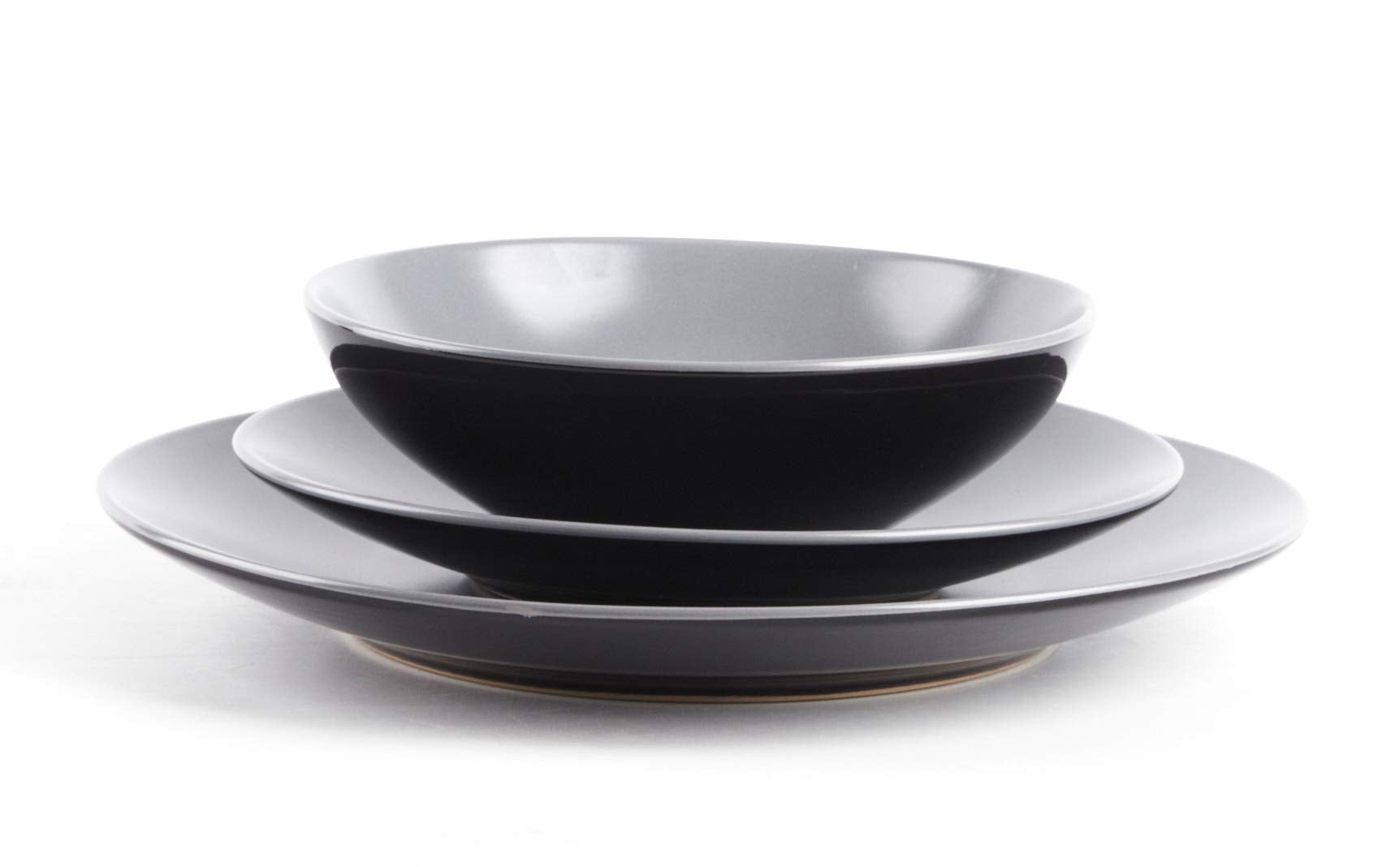 Colors Life 16 Dinnerware Set，Outside Shinny Black + Inside Matte Finished Color