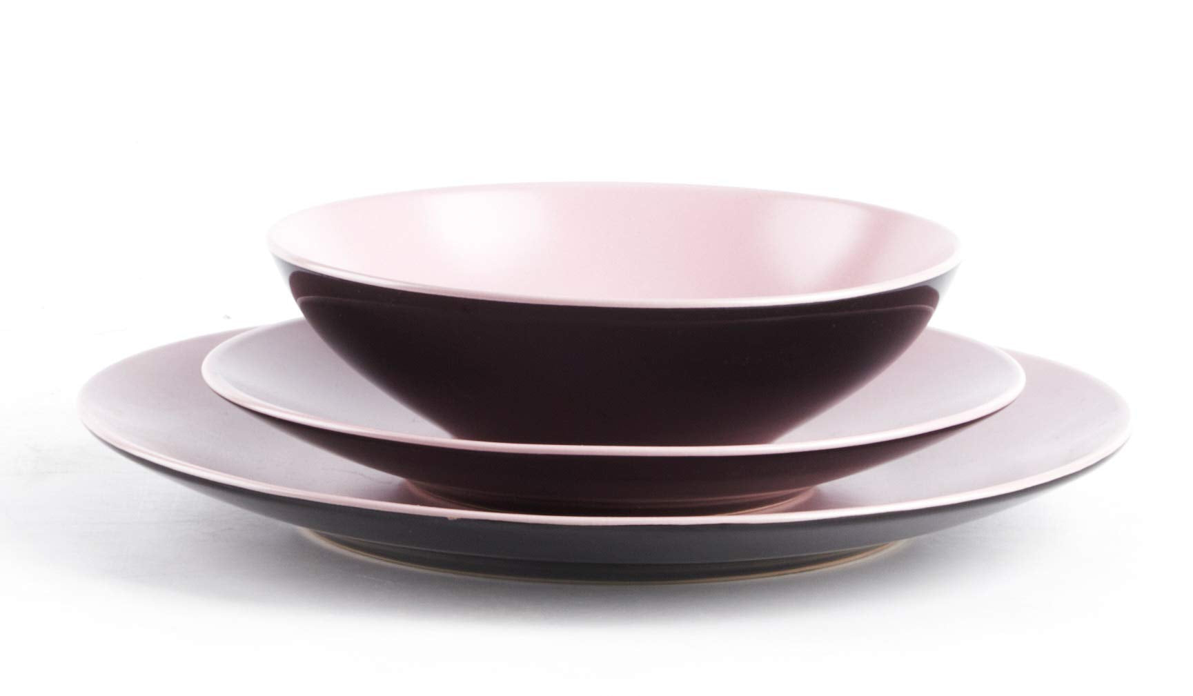 Colors Life 16 Dinnerware Set，Outside Shinny Black + Inside Matte Finished Color