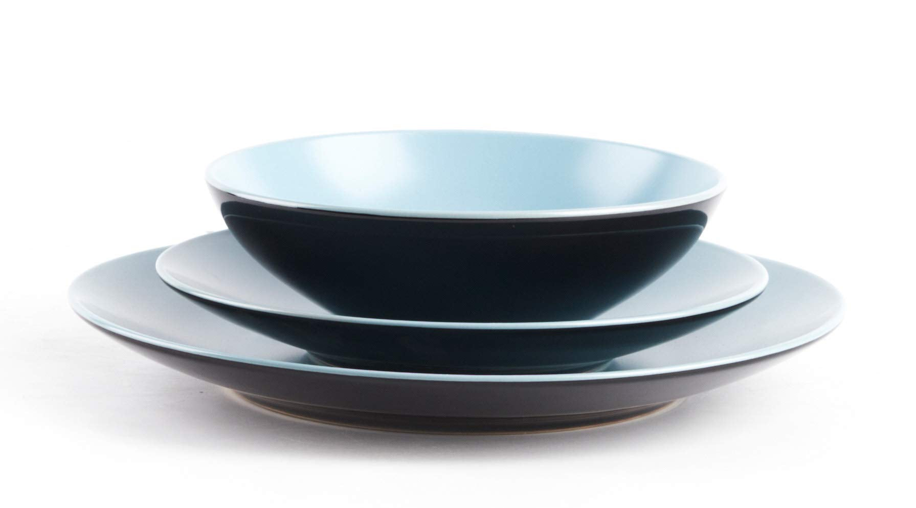 Colors Life 16 Dinnerware Set，Outside Shinny Black + Inside Matte Finished Color