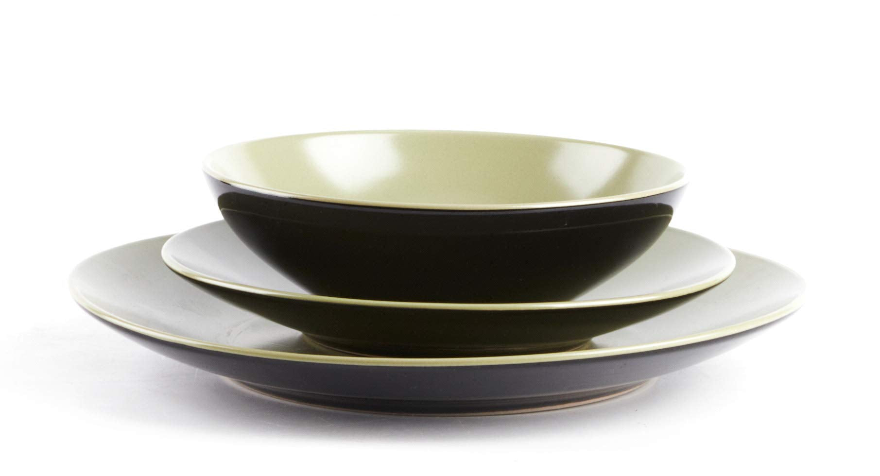 Colors Life 16 Dinnerware Set，Outside Shinny Black + Inside Matte Finished Color